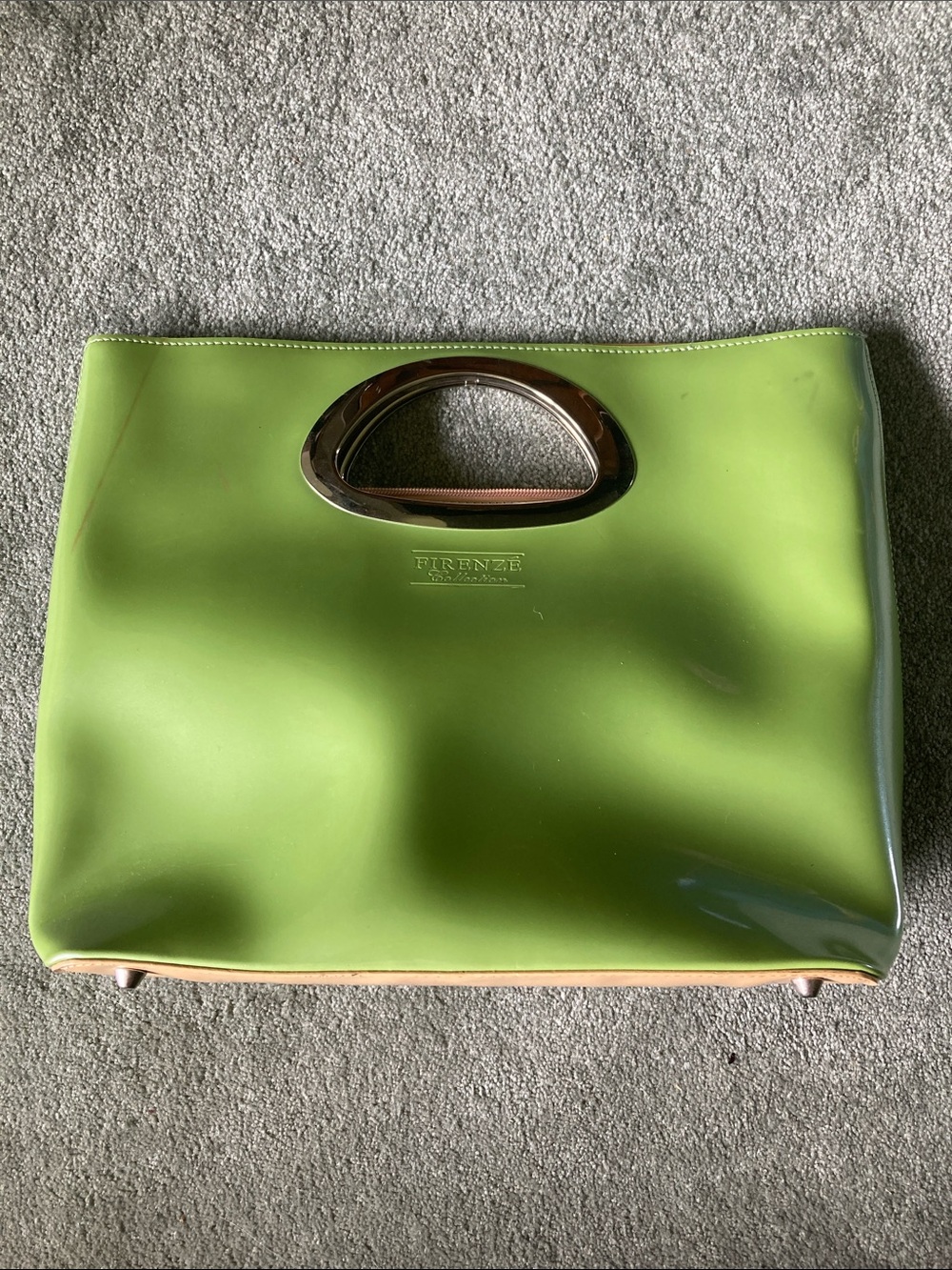 Firenze Lime Patent Tote with Metal Cutout Handle